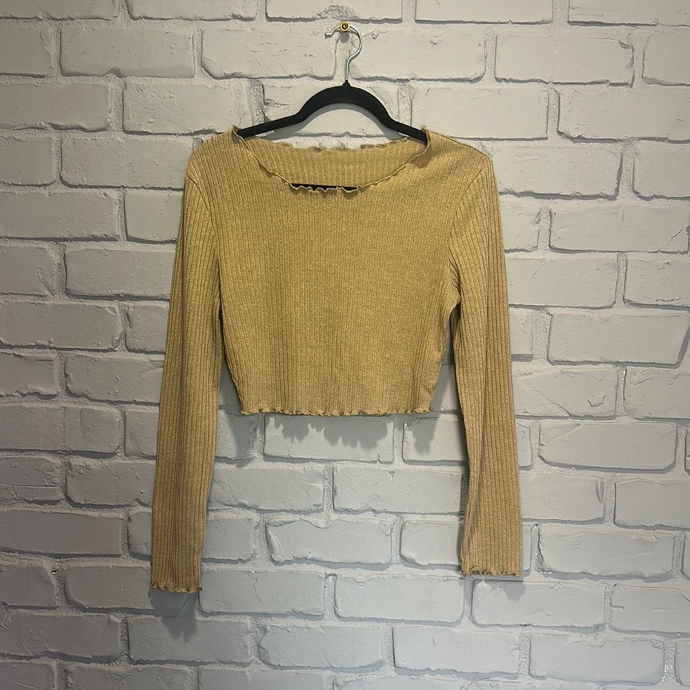 NWOT Ribbed Tan Long Sleeve Top size L